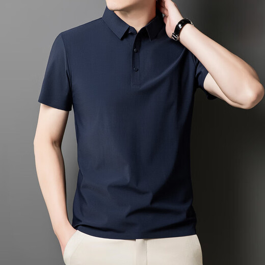 2025修身夏季商务男短袖翻领无痕polo衫男广告衫冰丝休闲上衣t恤 深灰12357 3XL 3xl