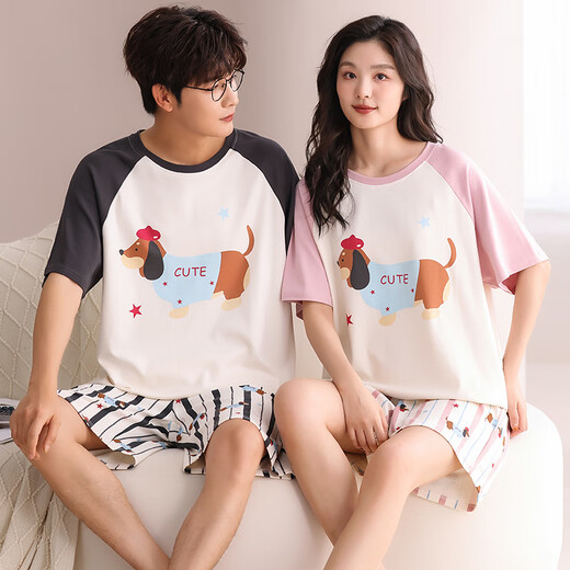 Langsha pareja pijama para mujeres en verano algodón puro 2025 nuevos pantalones cortos de manga corta para hombres, dibujos animados puede usar traje de ropa para el hogar afuera 844 mujeres m