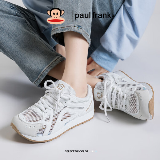 大嘴猴（paul frank）女鞋夏季阿甘鞋休闲鞋子女士透气薄款百搭网面运动鞋 653W米白39