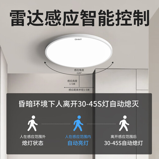 Chint human body sensor ceiling lamp intelligent light control lamp dust-proof, moisture-proof, mosquito-proof, corridor corridor garage lamp 18W white light 29CM diameter
