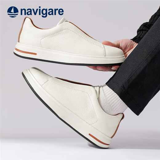 Navikel Italian dinghy leather low-top sneakers breathable business versatile casual shoes one-leg men's shoes off-white