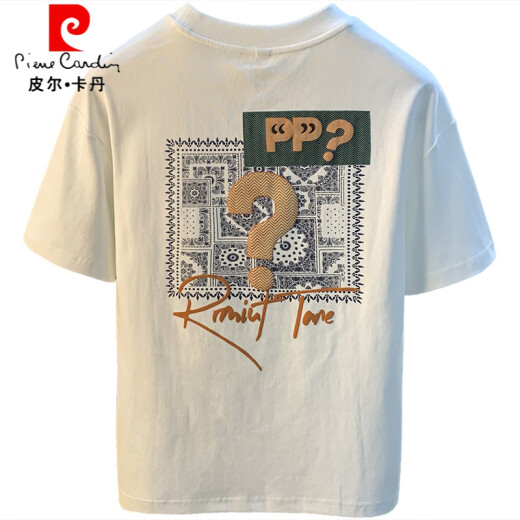 Pierre Cardin Kurzärärtes T-Shirt Herren 2025 Sommer Dünnem Mode gedrucktes T-Shirt Xinjiang Baumwolle Runde Hals halbärmelte Herren-Top T White 2 [ZJ1047 Fit-Version] M geeignet für 90-108 Jin [Jin gleich 0,5 kg]
