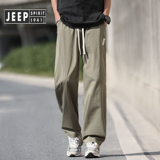 Jeep Spirit Jeep Herrenhosen Sommer dünne amerikanische trendige Marke Straight Ice Seidenhose für Jungen Militär grün cool atmungsablößere Khaki 6636 m