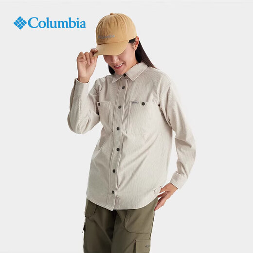 Columbia哥伦比亚衬衫女2025春夏新品户外翻领通勤休闲简约长袖衬衫AR9898 278 /米白色 M/160/84A