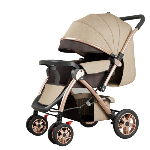 Jingyouyu German high-view two-way baby stroller bed dual-purpose multi-functional sit-down foldable baby stroller four-wheel version new khaki four-wheel rubber