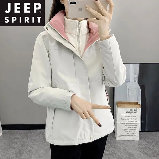 
JEEP SPIRIT jacket for women 2025 new autumn and winter plus velvet thickened three-in-one removable windproof waterproof mountaineering suit for men and women Hibiscus purple silver fox velvet liner M