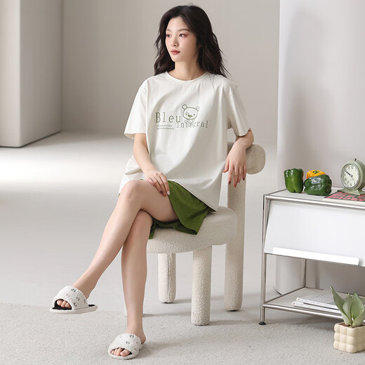 旭杉斯带胸垫莫代尔棉睡衣女款夏季短袖短裤外穿凉爽韩范夏天家居服套装 g6630b女 M  建议80-100斤