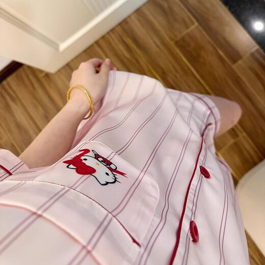 梦特娇（MONTAGUT）甜美可爱Kitty冰丝睡衣女2025新款感夏天薄款家居服套装 kad#13546 5XL m建议75-95斤