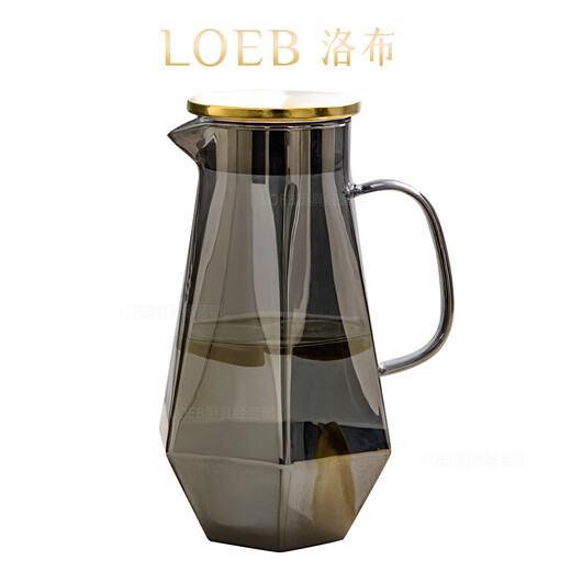 LOEB household cold kettle, high temperature resistance, large capacity, living room cold kettle, glass cup holder set, diamond kettle (grey) + 6 cups + deer holder + tray
