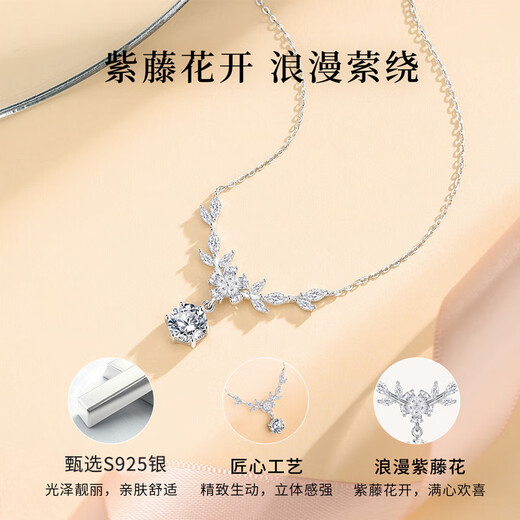 Zhou Baifu Wisteria flower sterling silver necklace for women 2025 new light luxury clavicle chain pendant birthday gift for girlfriend
