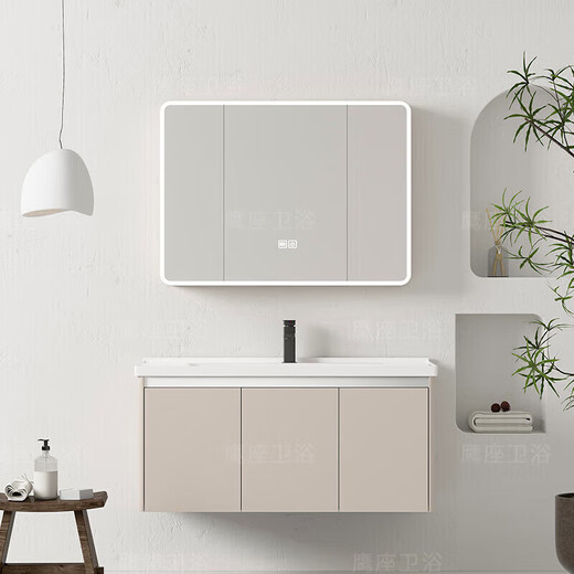 JOMOO Cream Style Space Aluminum Bathroom Cabinet Bathroom Ceramic Integrated Washbasin Washbasin Cabinet Combination Bathroom Washstand Double-Open Main Cabinet 1047 Ceramic Basin + Arc Mirror Cabinet (