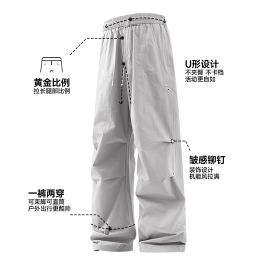 MINISO American trendy brand overalls men's autumn new outdoor camping casual straight-leg assault trousers Paris Gray XL