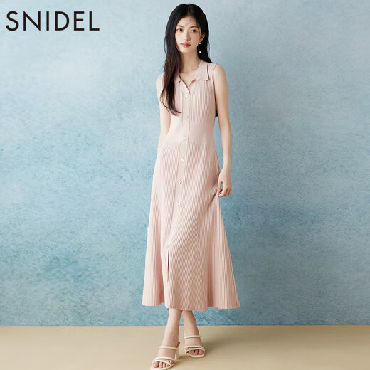 SNIDEL2025春夏新品优雅翻领收腰罗纹针织鱼尾连衣裙SWNO252056 薄荷绿 均码 (F)