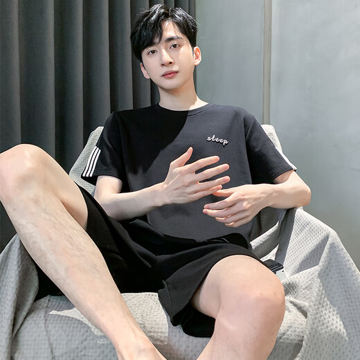 兔芊男士睡衣薄款夏季纯棉短袖短裤男士睡衣男夏季短袖男款夏天薄2025 HDE-9928 男L 均码