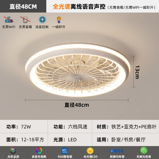 OPP 2025 Nuevo dormitorio y comedor Luz de ventilador integrado Lámpara de dormitorio Protección de ojos Estilo de crema Moder Simple Light Mute [E Shaking Head + Audio Model] Full Spectrum Display Finger 9731