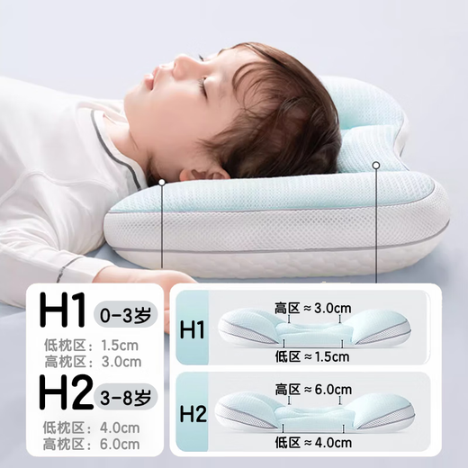 Bei Chuzhong children's pillow 1-3 years old baby pillow 3-8 years old kindergarten students and children special partition neck protection summer light blue green-H1 0-3 years old pillow height 1.5-3cm, comfortable sleeping spine protection, special for children