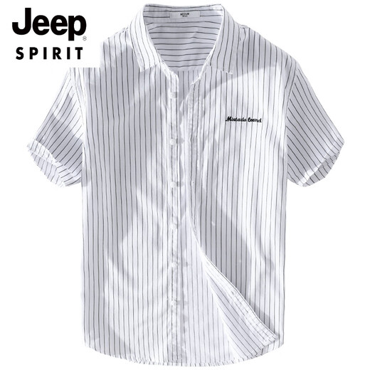 
JEEP SPIRIT Men's Striped Short Sleeve Shirt Summer Thin Loose Top Japanese Trendy Cotton Casual Half Sleeve Shirt 9721 White M Jin [Jin equals 0.5 kg] About