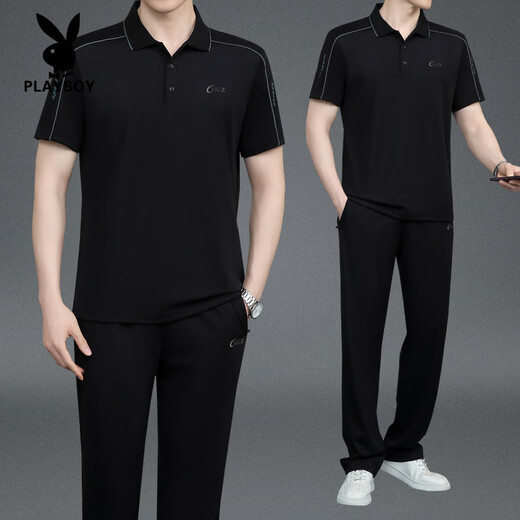 Playboy (Playboy) Sommer neuer Stil mittleren Alters mittleren Alters und älteren Männer Vaters Revers kurzärmeligte Baumwoll-T-Shirt-Hose des Sportanzugs ICE Seidenstil 753 Dunkelblau L empfehlen 100 Jin [Jin gleich 0,5 kg] ------- 120 Jin [Jin gleich 0,5 kg] T-Shirt + T-Shirt + T-Shirt + + + T-Shirt + +