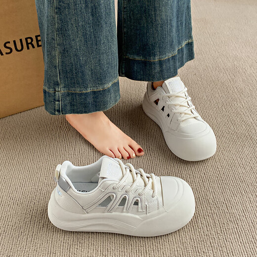 Zapatos para mujeres 2025 Nuevo verano hueco transpirable espesor grueso altura que mejora pequeños zapatos blancos de moda personalizados versátiles zapatos deportivos casuales ygnx-3103 amarillo 37