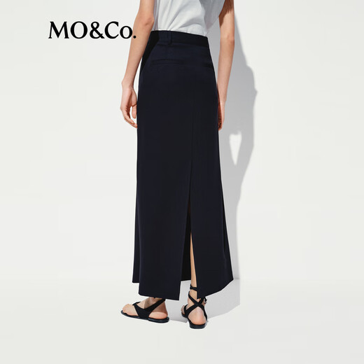MO&Co.【C+系列】半身裙2025夏新品干爽醋酸混纺高腰斜襟黑色MBE2SKT040 黑色 S