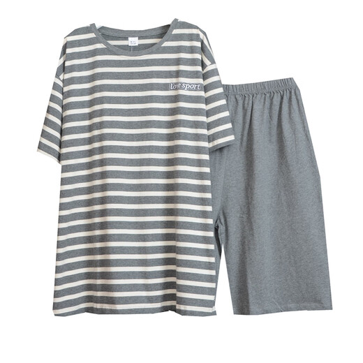 PMWRUN特大码外穿家居服高胖男300斤200斤短袖加肥加大棉胖子睡衣套装 9905  深铁灰 4XL 适合200-240斤