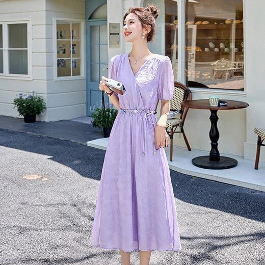 Ehangy Light Luxury Brand Платье для женщин 2025 Летняя новая цветная цепь бусинок обезживание и похудение модная универсальная и модная юбка Purple m