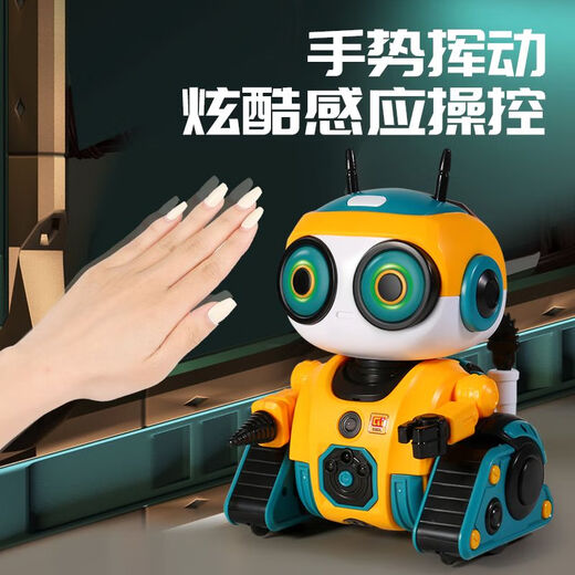 2024新款手势感应遥控智能机器人电动编程陪伴对战儿童男女孩玩具 圆头款-手势感应录音编程唱跳武 双电两组充电电池