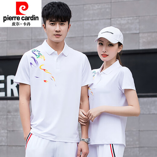 Pierre Cardin Summer Summer Sports T-shirt à manches courtes hommes et femmes T-shirt t-shirt T-shirt T-shirt Set Custom Imprimé Logo Work Clothes Tricoted 9215 Water Blue Costume (T-shirt + Blanc Long * Pantalon) S Femmes S
