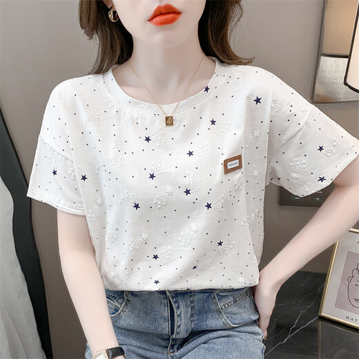 Qianfansi reines Baumwolldruck-T-Shirt für Kurzleiste für Frauen für Kurzleiste für 2025 Neue losen Druckdesign VERSATILE T-SHIRT TOP Trend 5009# Purple S für 80-99Jin [Jin entspricht 0,5 kg]