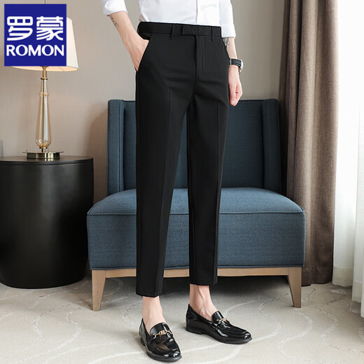 Romon Herren Summer Thin Business 2025 Neue High-End-Prise Hosen Schlanker kleiner Fuß Casual Anzughose K723-1 Schwarz (Crop Hosen) 28 (2,1 Fuß)