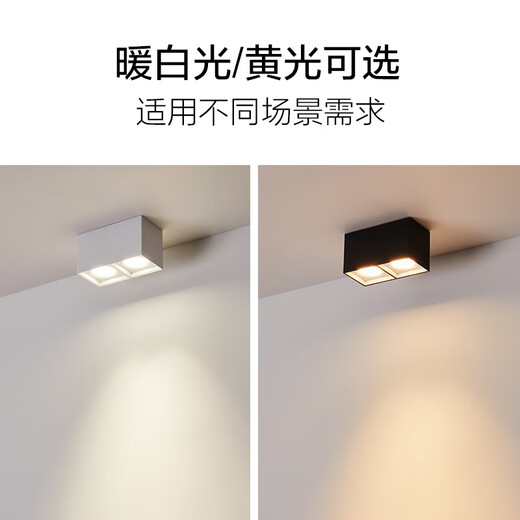 OPPLE LED spotlight ceiling light hole anti-glare spotlight living room double-headed barrel square Lingzhong III surface-mounted grille double-headed light ceiling installation 2*8W-white