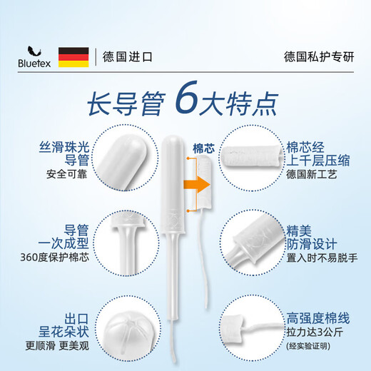 蓝宝丝卫生棉条长导管式内置卫生巾游泳专用月经防水塞入阴道塞 超大流量90支长导管