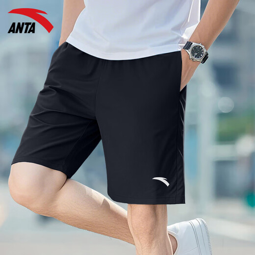ANTA shorts men's five-point sports pants summer ice silk breathable sports quick-drying pants loose casual pants running fitness pants -3 basic black oblique convenient pocket XL (180) suitable for 140-160Jin Jin equals 0.5 kg