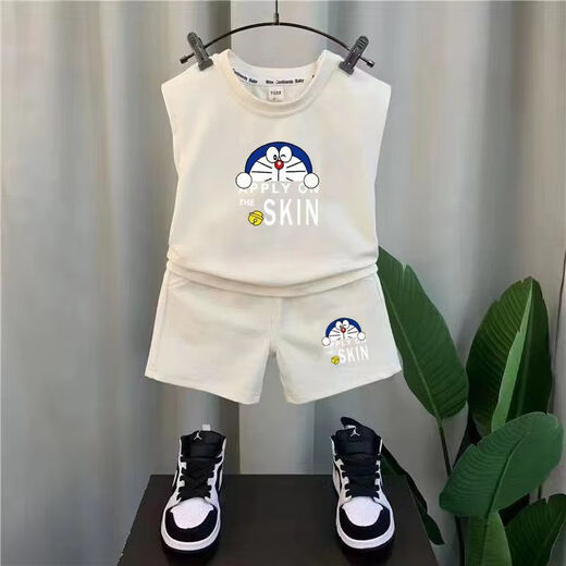 SUYOUMI kaufte 3887 Mal neue Sommerkleidung für Jungen, Westenanzug für Kinder, modisch, dominant, Sommer, ärmelloser Sommer für Kinder, Eisseidenstoff, kühl im Sommer, blau Doraemon 90 Empfehlung 80–90 cm