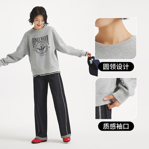 Hot Air Jacke für Frauen 2025 Herbst Neues Frauen -Retro -Muster lässig und vielseitig amerikanischer Retro Sweatshirt 09 Gray S