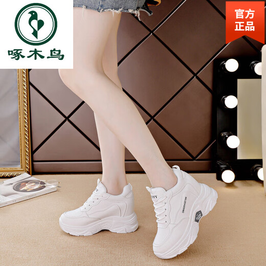 Holzspecker Marke Echtes Leder innenhöhenhöhe Daddy Schuhe für Frauen 2025 Frühling Neue weiße Schuhe Dicke alleinige vielseitige Leder-Freizeitschuhe für Frauen 826 Weiß 37
