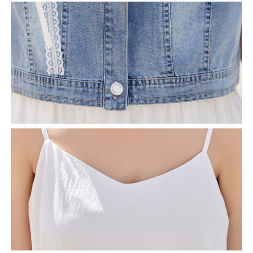 
XAE luxury high-end brand short-sleeved dress for women 2025 summer new fashionable and fashionable age-reducing denim suit skirt picture color L [Suggested 115-125Jin [Jin equals 0.5 kg]]
