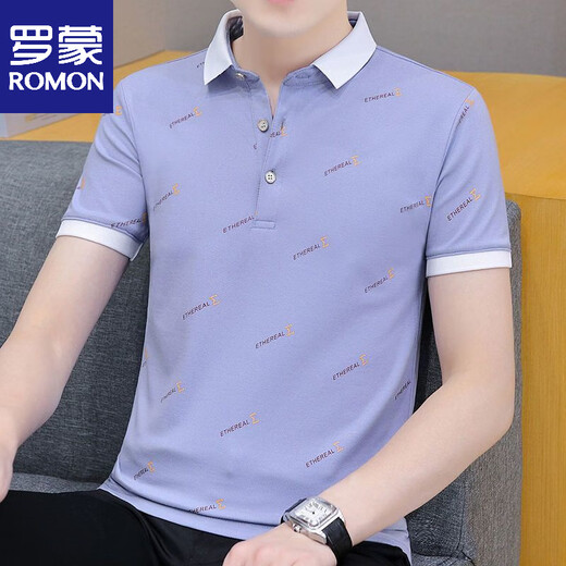罗蒙夏季男士短袖t恤翻领polo衫休闲上衣服印花刺绣半截袖男装体恤衫 679白色 M