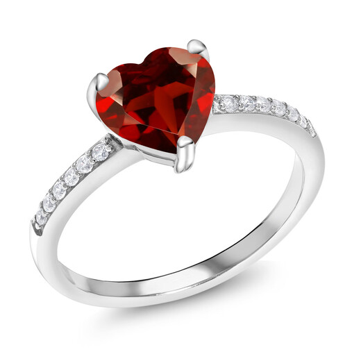 GEM STONE KING925 sterling silver set with 1.94 carat garnet and zircon ring heart-shaped fashionable and personalized women's ring trendy US No. 5