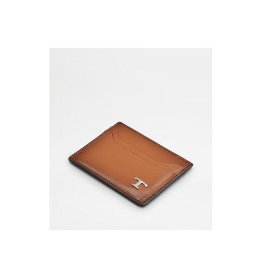 TOD'S男士商务真皮信用卡包多功能卡夹收纳金属标志钱包 棕色 均码