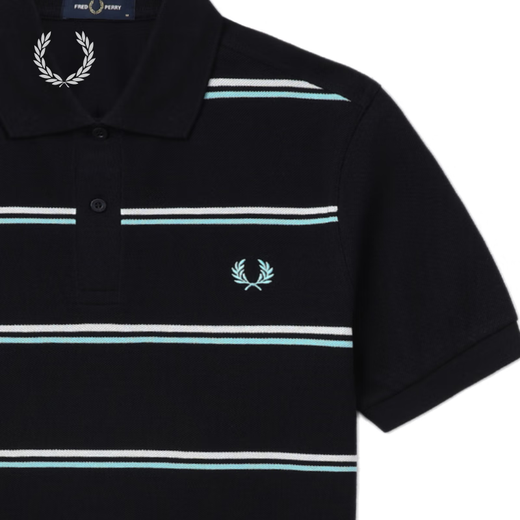 Polo décontracté de Fred Perry Men's Casual 2025 Revers d'été Double rayé Edge Oreille Broided Broidered Sleeve M9905 NYX / Navy Blue M