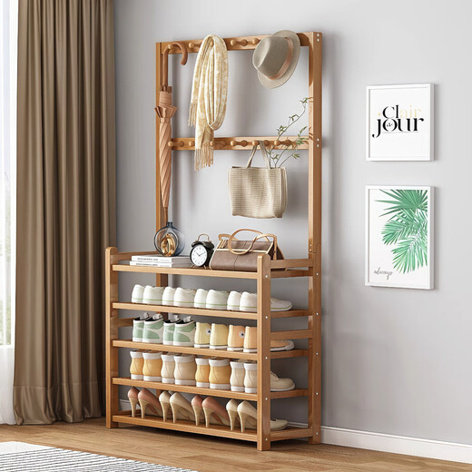 Kexiangtu shoe rack, coat rack, integrated home entrance, large capacity shoe rack, bedroom entrance multi-layer shoe cabinet, original color - four layers, 50cm, thickened bamboo