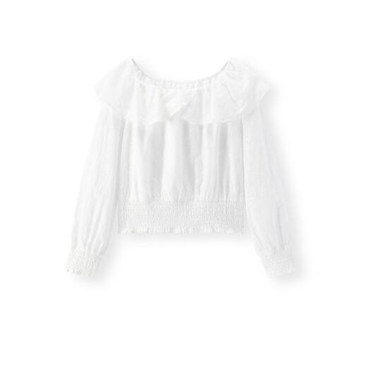 
Semir long-sleeved shirt for women short white embroidered romantic autumn 2025 ruffle one-shoulder shirt 107625105003