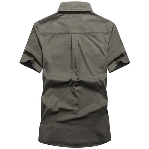 Bao Qiaoxu Summer Camisa de manga corta Camiseta holgazina para hombres Camisas de trabajo Multi-bolsillo