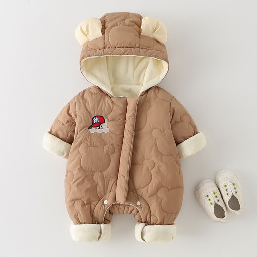 G.duck little yellow duck baby winter quilted and velvet onesie baby hugger super cute hooded coat fashionable western cotton coat apricot 80cm