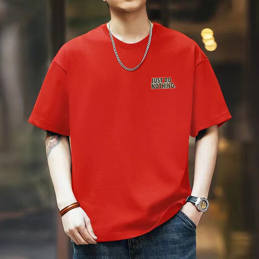 Seven Wolf [3523 collections] Short-sleeved T-shirt base shirt versatile loose clothes for men and women. Black [Direct sales from manufacturers] Small label JUST Limited time S 85-100Jin [Jin equals 0.5 kg]
