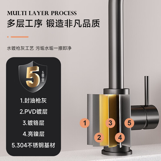 迈锐博厨房不锈钢水龙头枪灰色抽拉式万向防溅冷热出水龙头T3205 T9209枪黑直角龙头