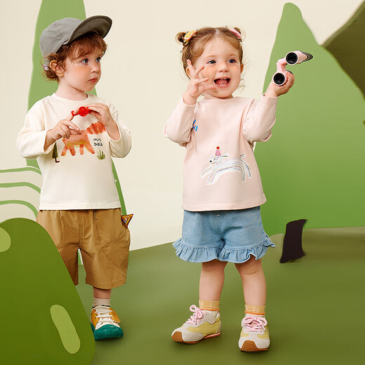 Mini Bala Nuomi T long-sleeved T-shirt for boys and girls, pure cotton baby skin-friendly brushed cute top, new spring product