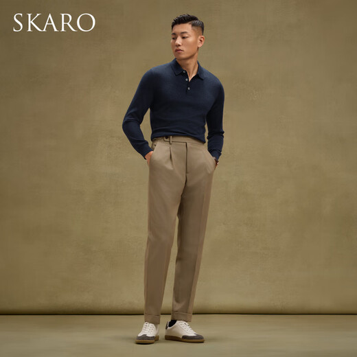 SKARO [anti-shrinkage, anti-static] SKARO autumn and winter long-sleeved POLO shirt men's lamb wool sweater lapel hair navy blue SKA691 S