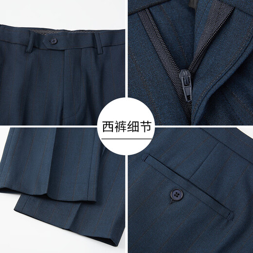 AJGNEAMAIN意大利轻奢品牌男装商务休闲男正装修身职业西服套装新郎结婚礼服 6189【兰条-双排扣双开叉】+马甲 46 /165码【建议105-120斤】
